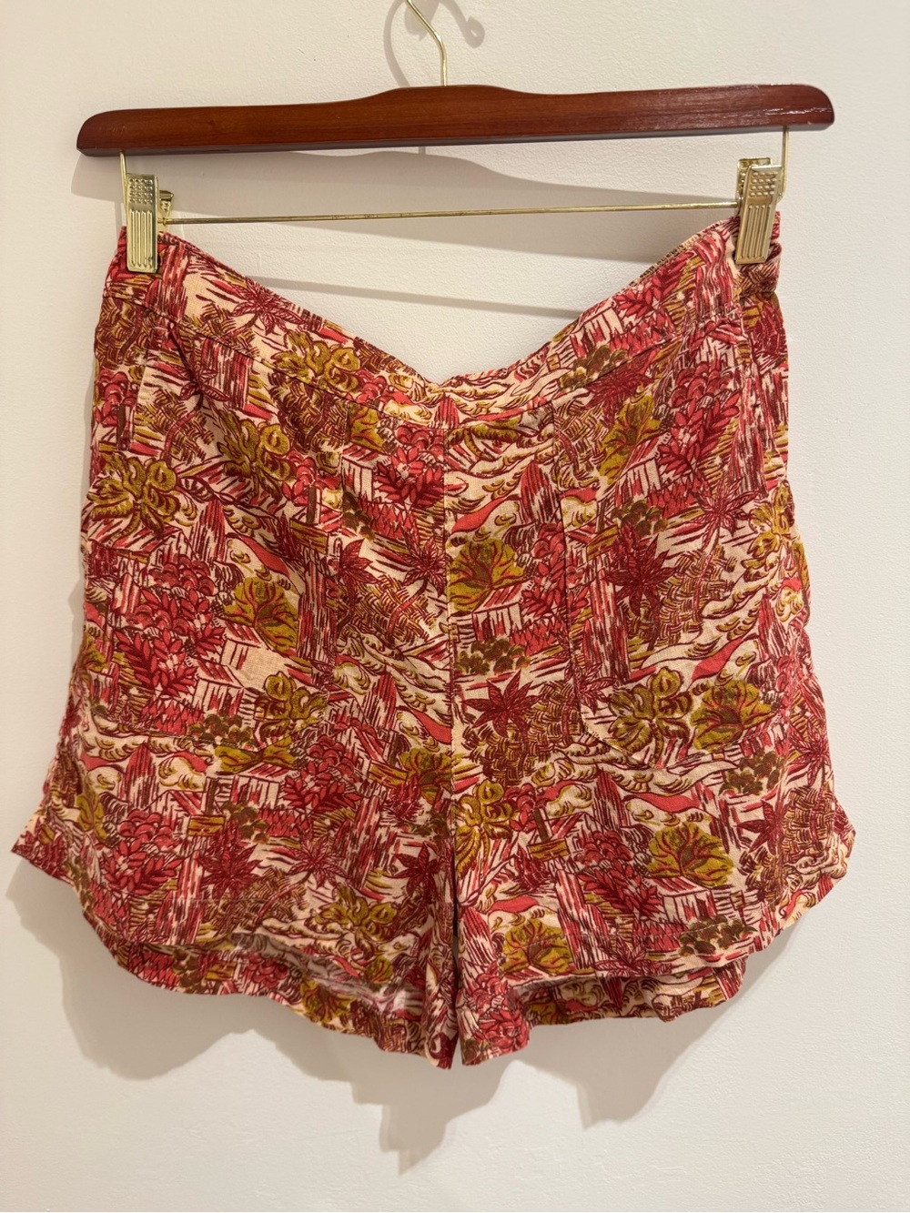 Joie High-Rise Floral Print Shorts in Red and Cream